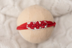 Red - Bright Red Rosettes Beaded Headband