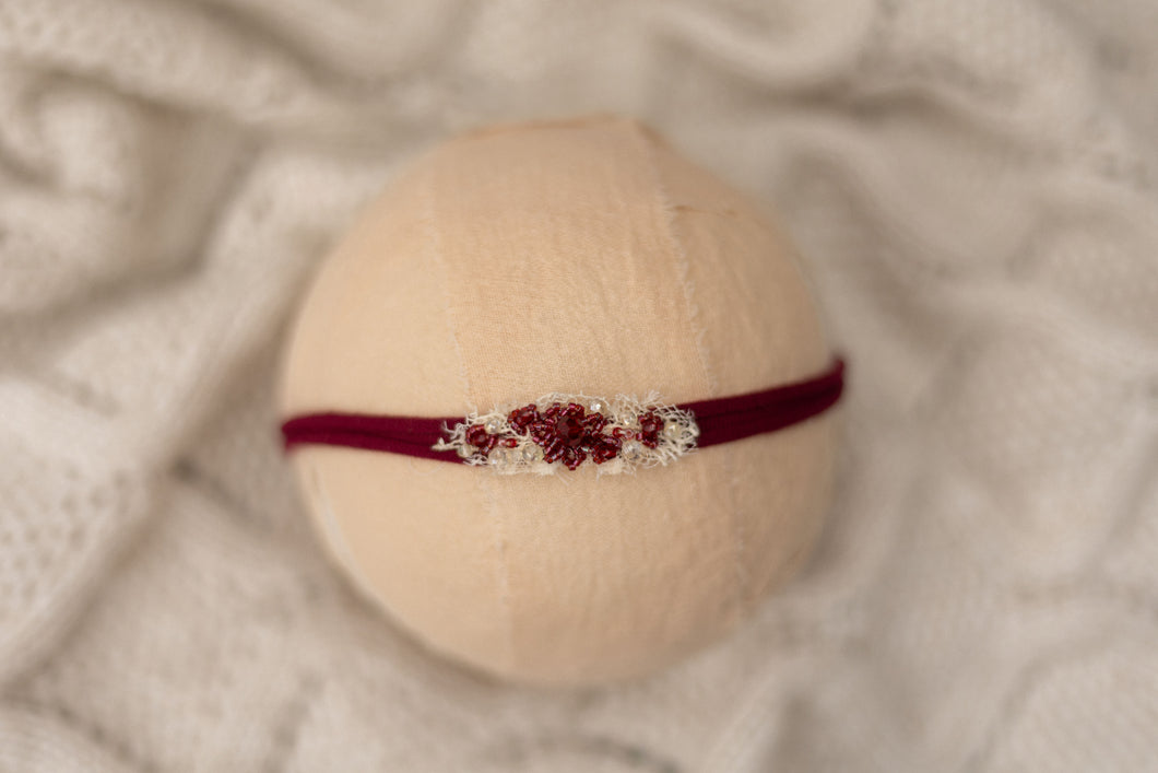 Red - Burgundy Beaded Stretchy Headband