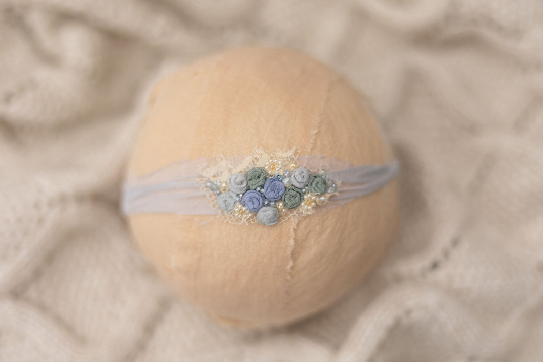 Blue - Floral Blue Beaded Headband