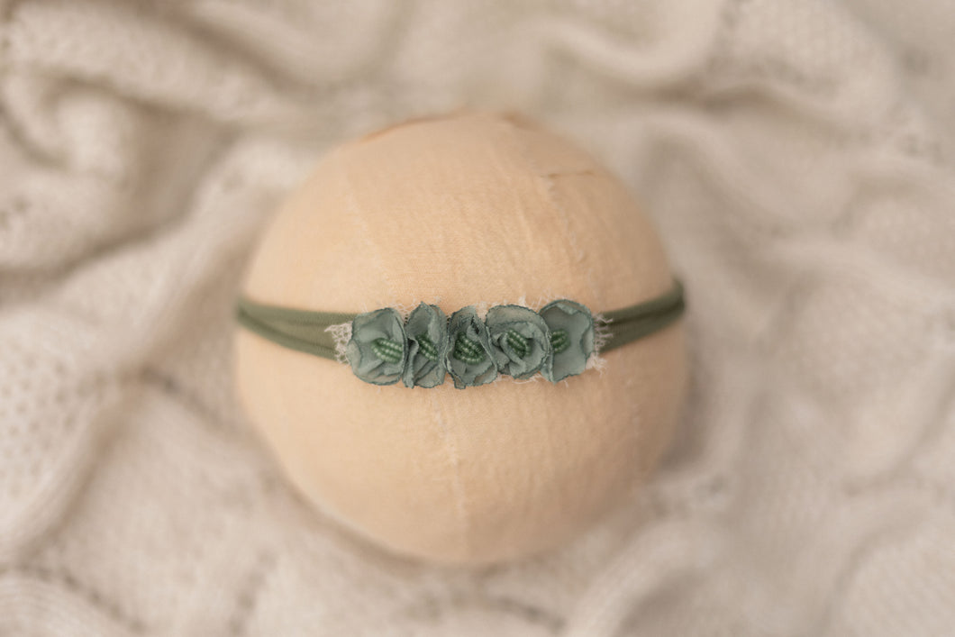 Green - Floral Sage Beaded Stretchy Headband