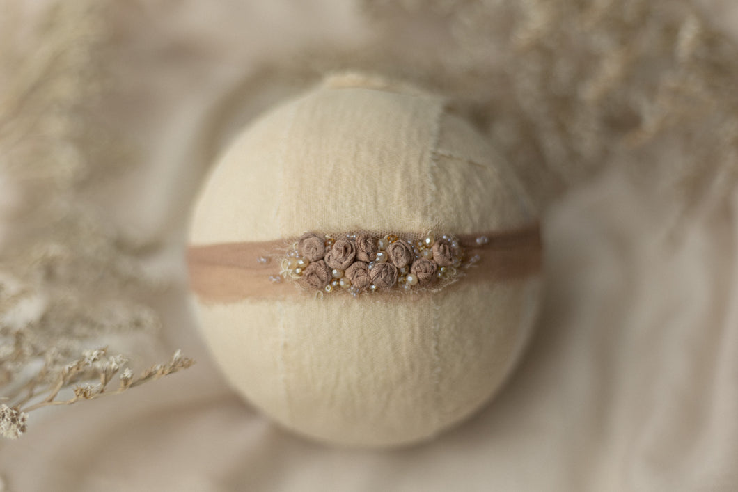 Brown - Mauve Brown Dainty Rosette Beaded Headband