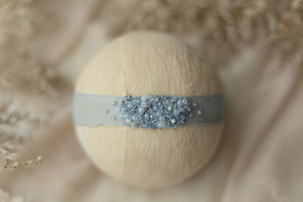 Blue - Crinkle Baby Blue Beaded Headband