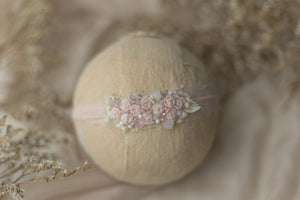 Pink - Pale Pink Beaded Rosette Headband