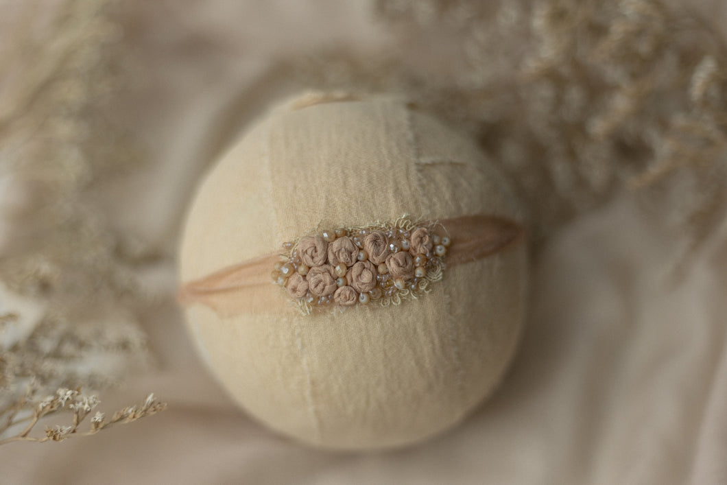 Brown - Rose Gold Rosette Beaded Headband